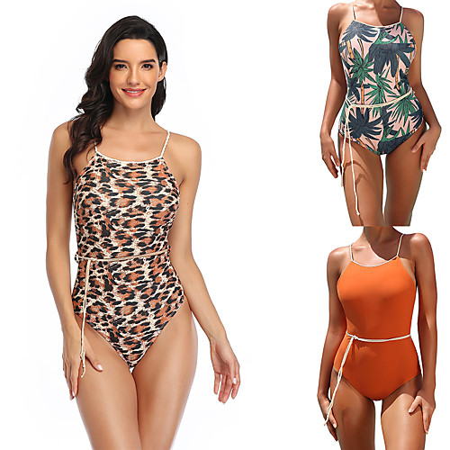 

Women's One Piece Swimsuit Nylon Swimwear Bodysuit Quick Dry Breathable Sleeveless Swimming Surfing Water Sports Floral / Botanical Leopard Summer
