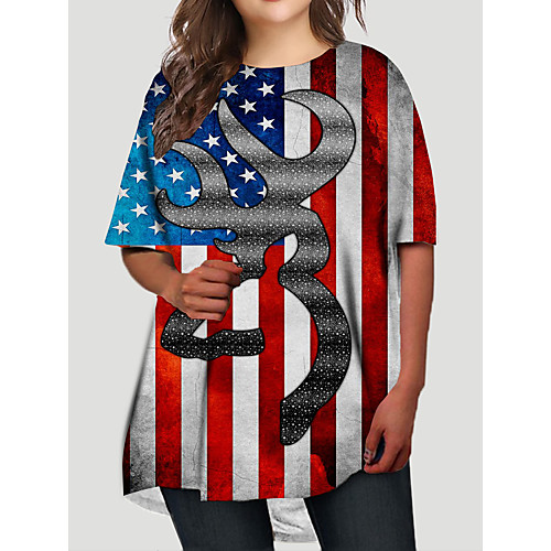 

Women's Plus Size Dresses T Shirt Dress Tee Dress Short Mini Dress Half Sleeve Print Graphic Flag Print Basic Fall Blue XL XXL 3XL 4XL 5XL / Holiday