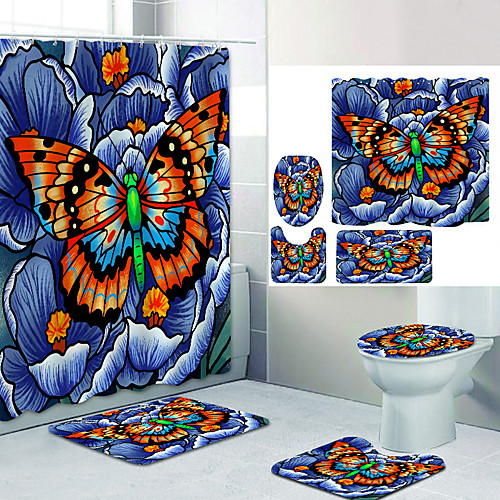 

Dragonfly Body Butterfly Wings Digital Printing Four-piece Set Shower Curtains and Hooks Modern Polyester Machine Made Waterproof Bathroom