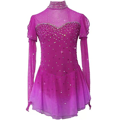 

Figure Skating Dress Women's Girls' Ice Skating Dress Navy Green Sky Blue Patchwork Asymmetric Hem Spandex High Elasticity Competition Skating Wear Multi Color Crystal / Rhinestone Long Sleeve Ice