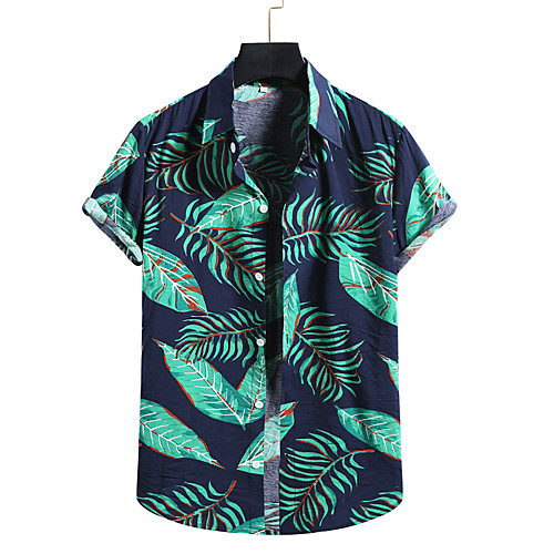 

Men's Shirt Other Prints Plants Print Short Sleeve Casual Tops Hawaiian White Yellow Navy Blue