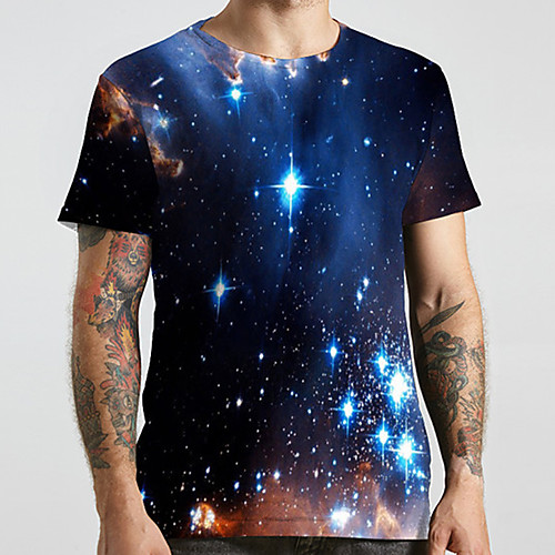 

Men's Unisex Tee T shirt 3D Print Galaxy Graphic Prints Plus Size Print Short Sleeve Casual Tops Basic Designer Big and Tall Blue