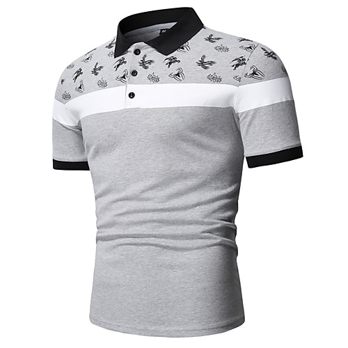 

Men's Polo Other Prints Graphic Animal Short Sleeve Casual Tops Cotton Gray