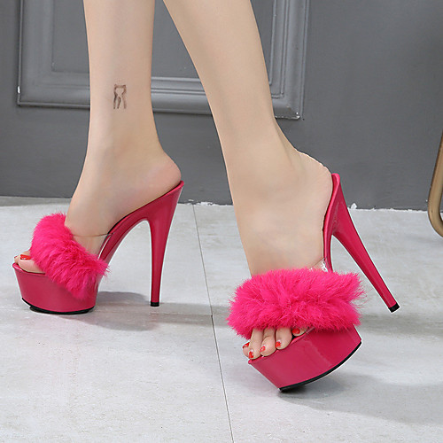 

Women's Sandals Stiletto Heel Round Toe PU Solid Colored White Black Red