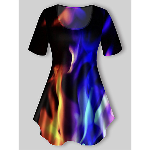 

Women's Plus Size Print Graphic Flame T shirt Large Size Crewneck Short Sleeve Basic Tops XL XXL 3XL Black Big Size