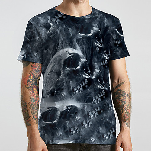 

Men's Unisex Tee T shirt 3D Print Graphic Prints Skull Plus Size Print Short Sleeve Casual Tops Fashion Designer Big and Tall Black