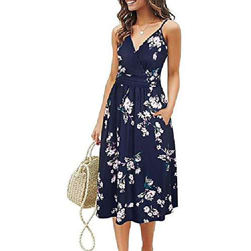 

gootuch women's v neck dresses adjustable spaghetti strap floral casual beach party swing dress with pockets(floral 02,l)