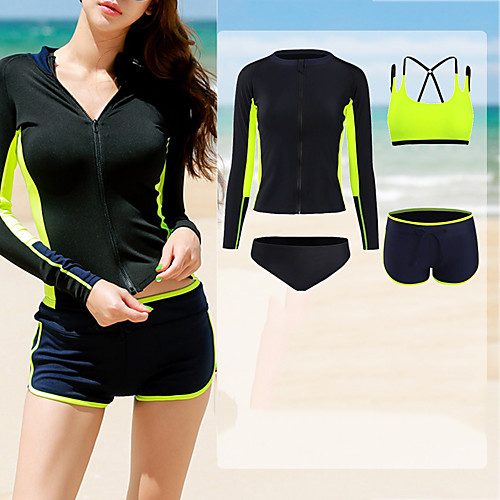 

Women's Rash Guard Dive Skin Suit Spandex Swimwear Quick Dry Breathable Long Sleeve Front Zip 4-Piece - Swimming Surfing Water Sports Patchwork Autumn / Fall Spring Summer