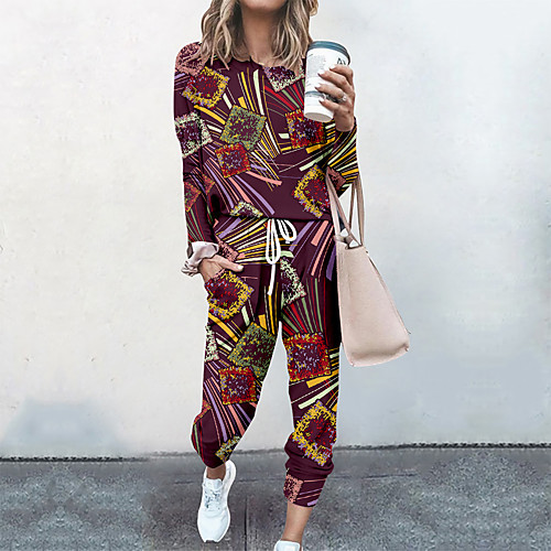 

Women's Streetwear Cinched Floral Print Letter Going out Casual / Daily Two Piece Set Sweatshirt Tracksuit Pant Loungewear Drawstring Print Tops