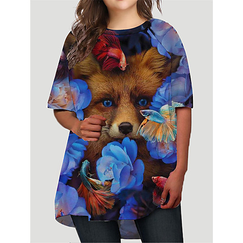 

Women's Plus Size Dresses T Shirt Dress Tee Dress Short Mini Dress Half Sleeve Floral Graphic Animal Print Basic Fall Blue XL XXL 3XL 4XL 5XL / Holiday