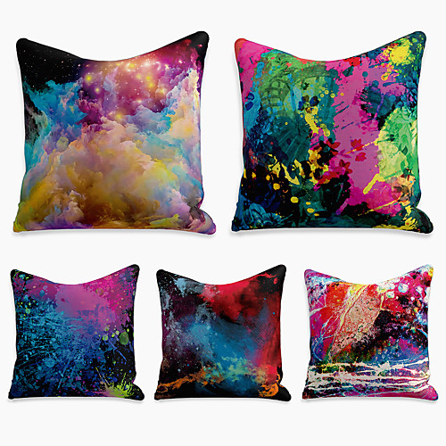 

Cushion Cover 5PC Linen Soft Decorative Square Throw Pillow Cover Cushion Case Pillowcase for Sofa Bedroom 45 x 45 cm (18 x 18 Inch) Superior Quality Machine Washable Paint Splash