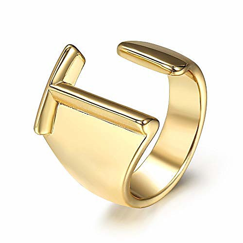 

hermah gold plated initial letter t statement ring open ajustable alphabet party band ring for girls women chunky resizable knuckle ring