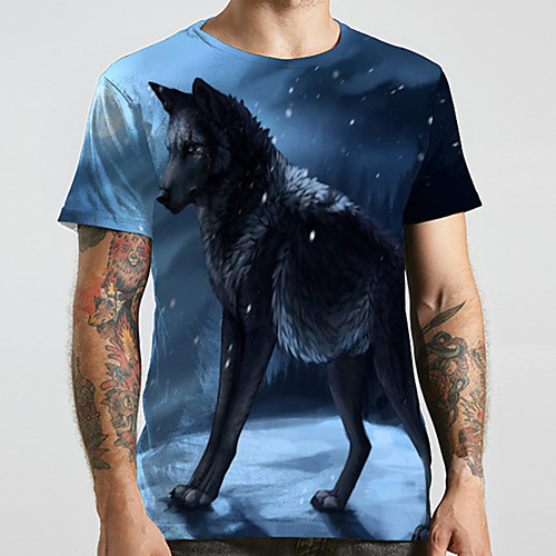 

Men's Unisex Tee T shirt 3D Print Graphic Prints Wolf Plus Size Print Short Sleeve Casual Tops Basic Designer Big and Tall Blue