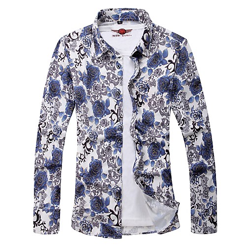 

Men's Shirt Other Prints Graphic Long Sleeve Daily Tops White