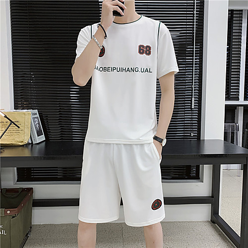 

Men's 2 Piece Tracksuit Running T-Shirt With Shorts Casual Athleisure 2pcs Summer Short Sleeve Spandex Breathable Sweat Out Gym Workout Jogging Sportswear Normal White Black Activewear Micro-elastic