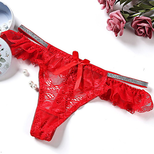 

Women's 1 Piece Lace / Bow G-strings & Thongs Panties Low Waist White Black Blue One-Size