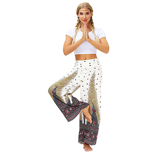 

Women's Yoga Pants Wide Leg Bottoms Quick Dry Breathable Bohemian Peacock White Yoga Fitness Gym Workout Sports Activewear / Casual / Athleisure