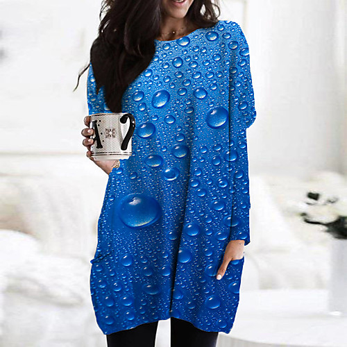 

Women's Shift Dress Short Mini Dress Blue Long Sleeve Print Color Gradient Print Fall Spring Round Neck Casual 3D Print S M L XL XXL 3XL