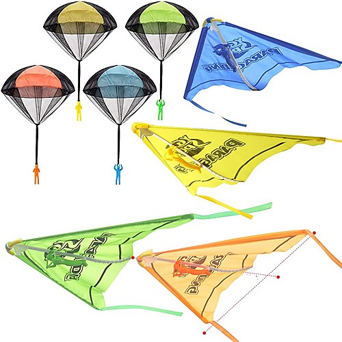 

8 Pack 2 in 1 Glider and Parachute Toy Set with Figures Tangle Free Throwing Hand Throw Flying Toys for Kids Outdoor Play