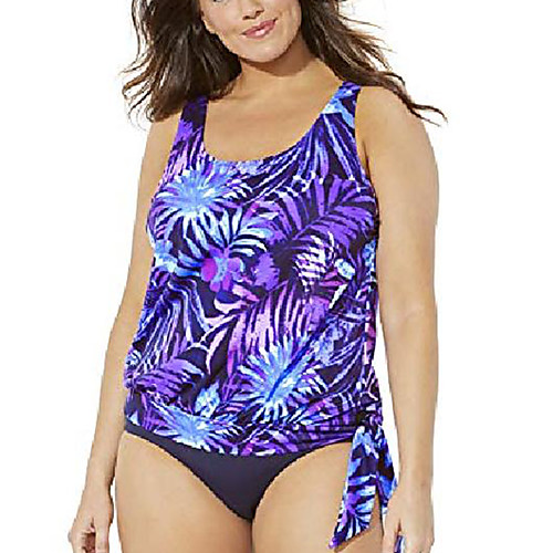 

swimsuits for all women's plus size palm print blouson tankini top 24 purple