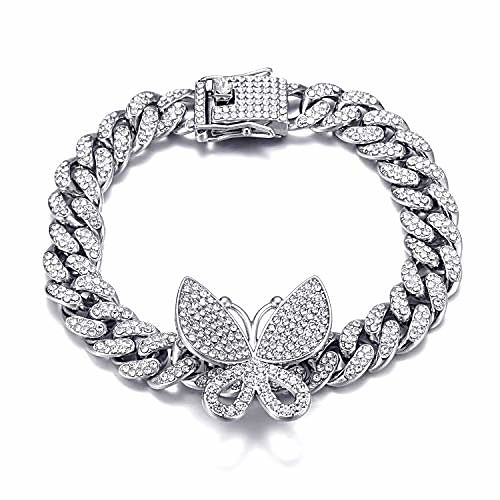 

feel style butterfly cuban anklets 9 inch miami cuban link anklets silver gold micro pave iced out bling butterfly anklets for women hip hop rapper jewelry