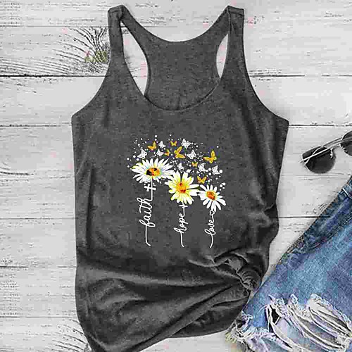 

Women's Yoga Top Racerback Floral Print White Black Gray Cotton Fitness Gym Workout Running Tank Top T Shirt Sport Activewear Lightweight Breathable Quick Dry Moisture Wicking High Elasticity