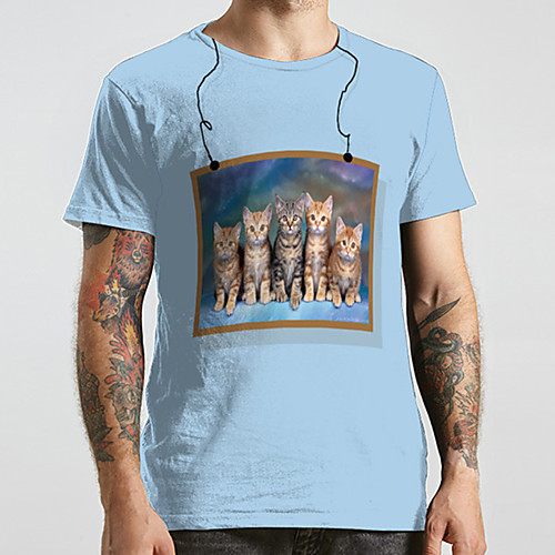 

Men's Unisex Tee T shirt 3D Print Cat Graphic Prints Animal Plus Size Print Short Sleeve Casual Tops Fashion Designer Big and Tall Blue