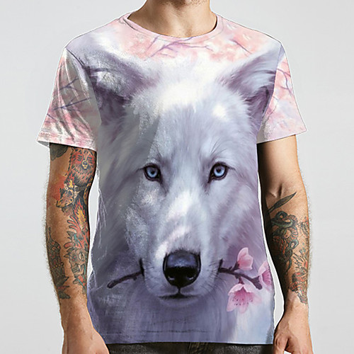 

Men's Unisex Tee T shirt 3D Print Graphic Prints Wolf Plus Size Print Short Sleeve Casual Tops Basic Designer Big and Tall Gray