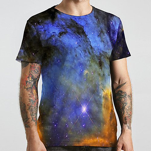 

Men's Unisex Tee T shirt 3D Print Galaxy Graphic Prints Plus Size Print Short Sleeve Casual Tops Basic Designer Big and Tall Blue