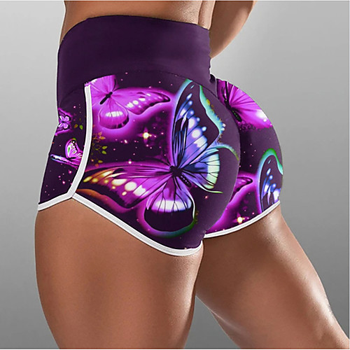 

Women's High Waist Yoga Shorts with White Trim Bottoms Tummy Control Butt Lift Breathable Black Purple Blue Yoga Fitness Gym Workout Sports Activewear Stretchy Skinny / Athletic / Athleisure