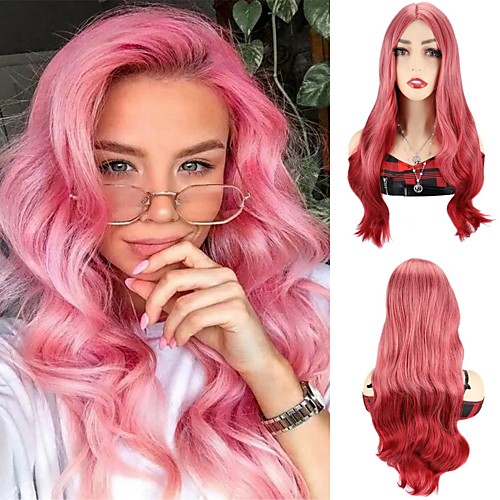 

Pink Red Ombre Wigs Synthetic Hair Wigs Color Wigs Body Wave Wigs Cosplay Party Wigs For Women