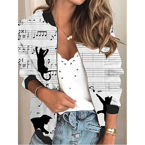 

Women's Jackets Striped Print Sporty Fall Jacket Regular Daily Long Sleeve Air Layer Fabric Coat Tops White