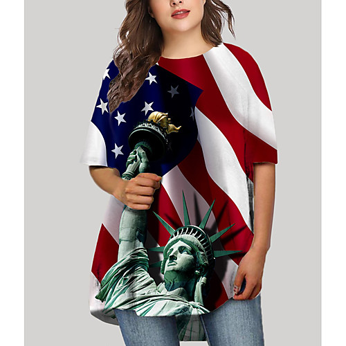 

Women's Plus Size Dresses T Shirt Dress Tee Dress Short Mini Dress Half Sleeve Graphic Flag Print Basic Fall Red XL XXL 3XL 4XL 5XL / Holiday