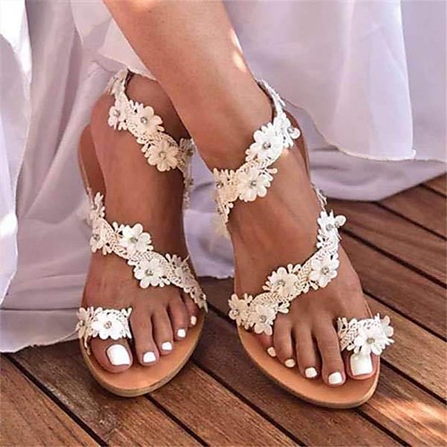 

Women's Sandals Flat Heel Open Toe PU Floral Brown