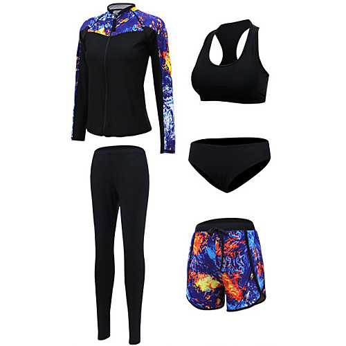 

Women's Rash Guard Dive Skin Suit Swimwear Quick Dry Breathable Long Sleeve Front Zip 5-Piece - Swimming Diving Surfing Floral / Botanical Autumn / Fall Spring Summer