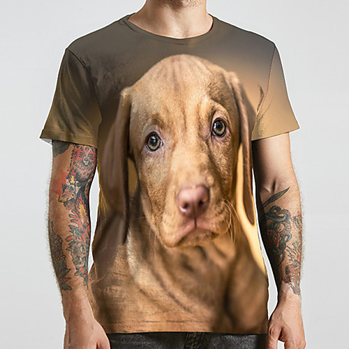 

Men's Unisex Tee T shirt 3D Print Dog Graphic Prints Animal Plus Size Print Short Sleeve Casual Tops Fashion Designer Big and Tall Brown