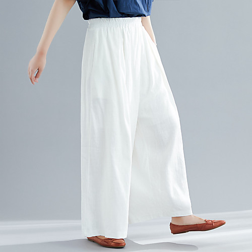 

Women's Basic Casual / Sporty Comfort Going out Weekend Bootcut Pants Plain Full Length Pocket Elastic Waist White