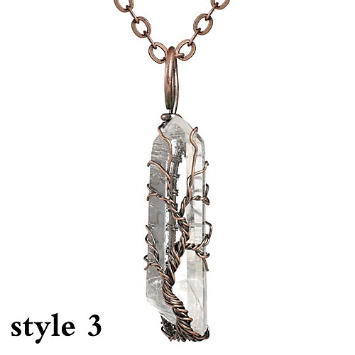 

natural stone hexagonal column pendant hand-wound crystal necklace