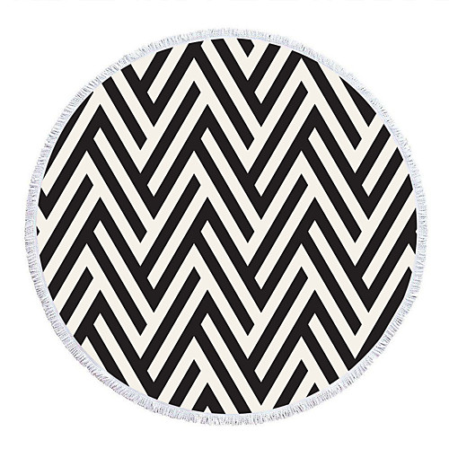 

cross-border hot style black and white geometric circular beach towel microfiber lawn picnic mat with tassels can be customized