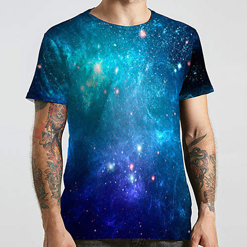 

Men's Unisex Tee T shirt 3D Print Galaxy Graphic Prints Plus Size Print Short Sleeve Casual Tops Basic Designer Big and Tall Blue