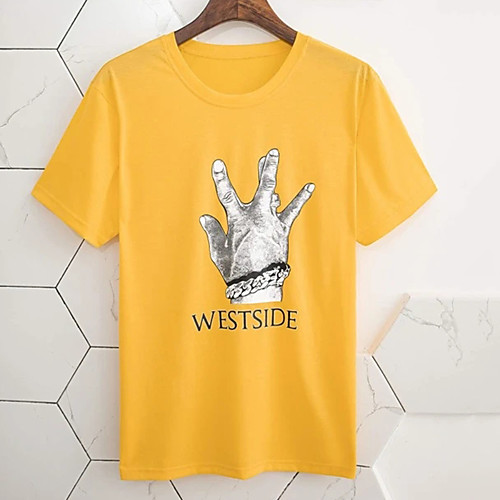 

Men's Tee T shirt Hot Stamping Graphic Prints Hand Print Short Sleeve Casual Tops 100% Cotton Basic Designer Big and Tall Yellow