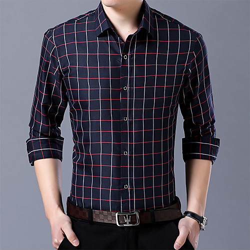 

Men's Shirt non-printing Check Long Sleeve Party Tops Business Simple Lightweight Basic White Navy Blue Light Blue
