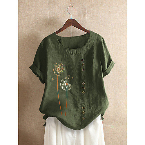 

Women's Plus Size Graphic Blouse Shirt Large Size Round Neck Short Sleeve Tops M L XL Navy Army Green Big Size