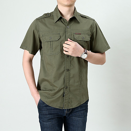 

Men's Hiking Shirt / Button Down Shirts Short Sleeve Shirt Top Outdoor Breathable Quick Dry Sweat-wicking Multi Pocket Summer POLY Army Green Grey Khaki Traveling