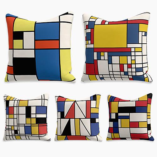 

Double Side 5PC Linen Soft Decorative Square Throw Pillow Cover Cushion Case Pillowcase for Sofa Bedroom 45 x 45 cm (18 x 18 Inch) Superior Quality Machine Washable Print Geometric Pattern