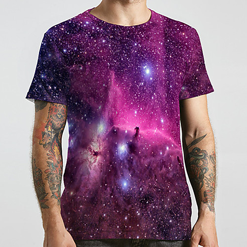 

Men's Unisex Tee T shirt 3D Print Galaxy Graphic Prints Plus Size Print Short Sleeve Casual Tops Basic Designer Big and Tall Purple