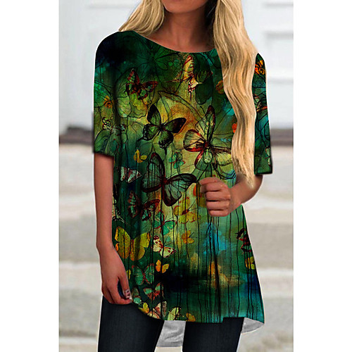 

Women's T Shirt Dress Tee Dress Short Mini Dress Green Half Sleeve Print Animal Print Spring Summer Round Neck Casual 2021 S M L XL XXL 3XL