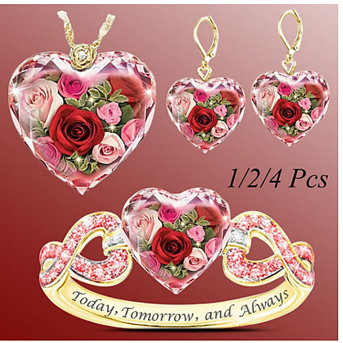 

crystal love rose necklace set fashion ladies gold-plated zircon jewelry