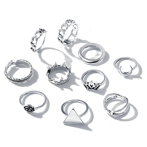 

Women's Ring Set Retro Roses Leaf Moon Stylish European Trendy Sweet Earrings Jewelry Silver For Party Evening Street Prom Festival / Heart