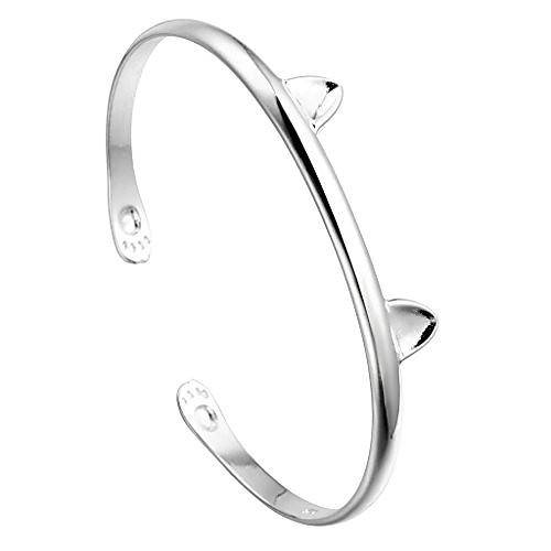 

925 sterling silver lovely animal cat ear paw cuff bangles & bracelets accessories for girls women gift birthday jewelry